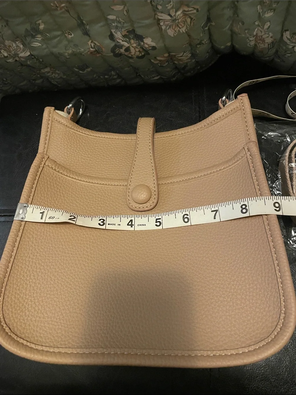 Women's Tan Crossbody with Perforated Oval H Detail. Closet clear out.